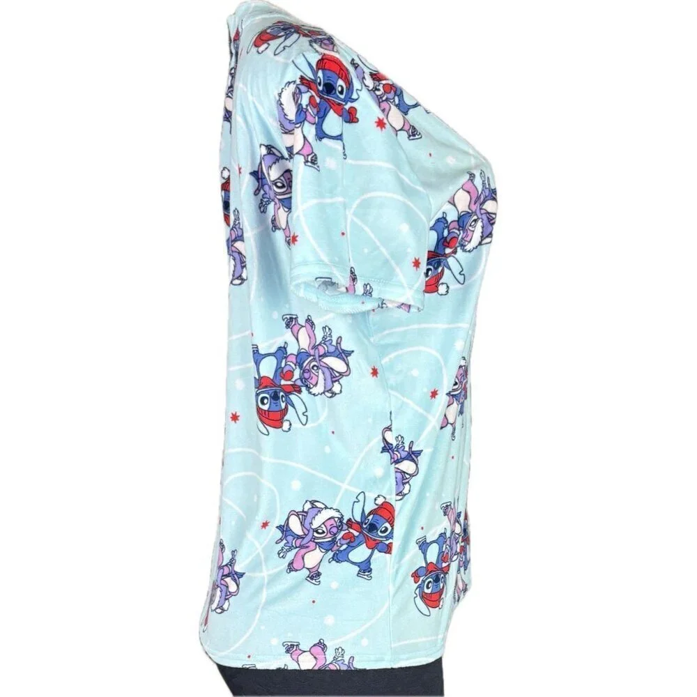 Disney XL Blue Lilo & Stitch Skating Graphic Velour Short Sleeve & Short PJ Set - Picture 4 of 10